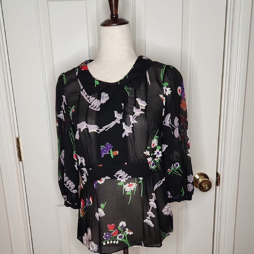 Boden Sheer Floral Pintucked Top Size 4
